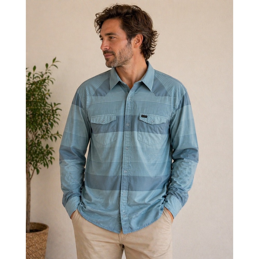 Howler Brothers Fishing Snap Shirt Mens XL Blue Striped Long Sleeve Western Mesh